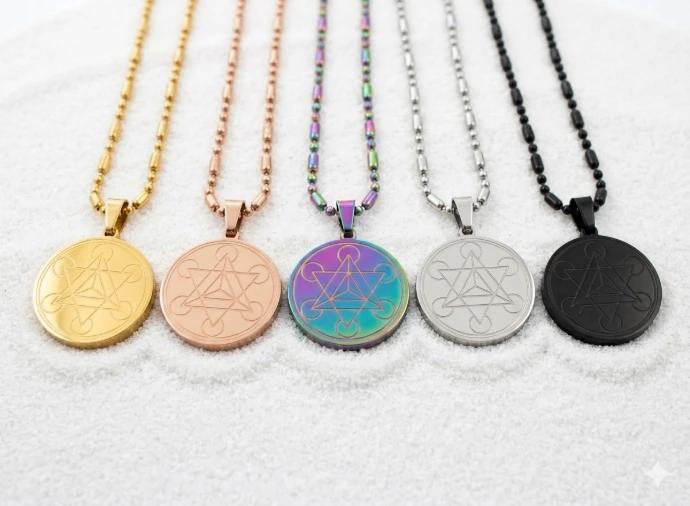 [FG-CHA-008] Pendentif Merkaba en inox (Doré, Ø 2,5 cm)