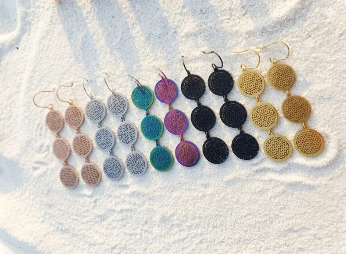 Boucles d’oreilles pendantes Fleur de vie (Doré)